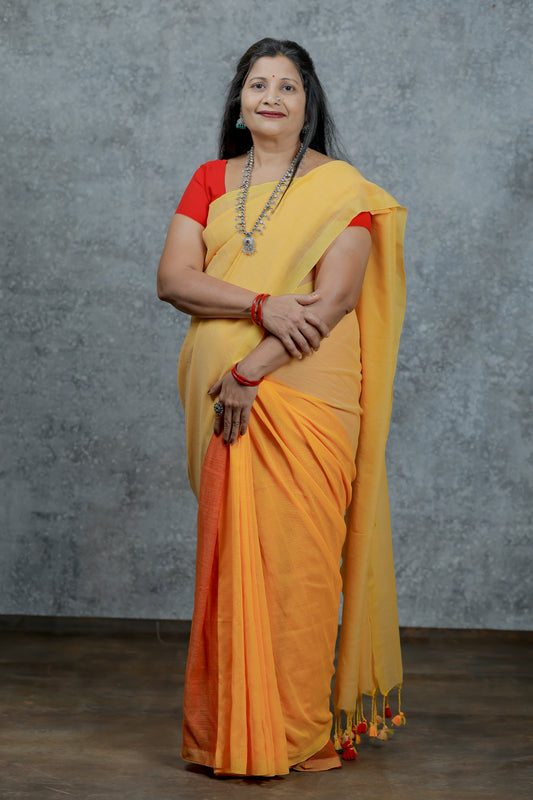 Agnika – Fiery Orange Handloom Cotton Silk Saree with Zari Border