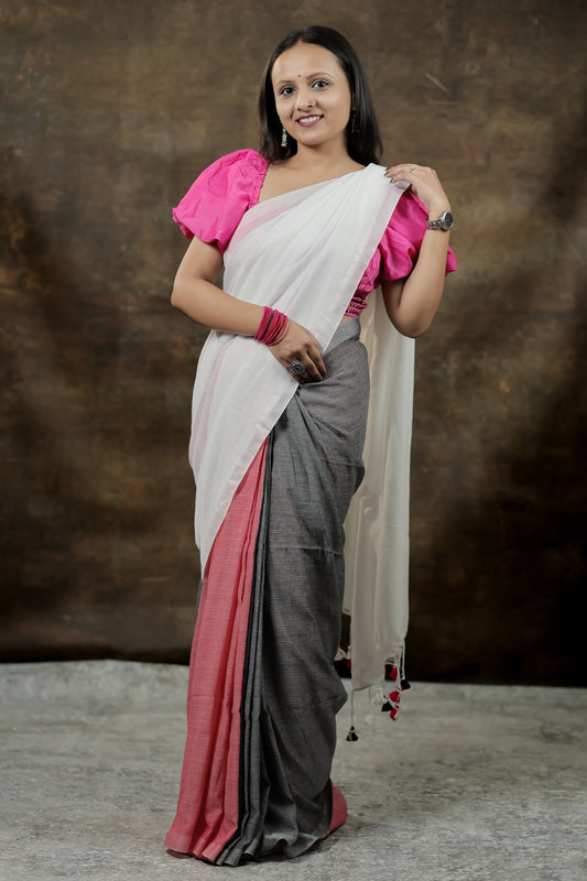 Anurima – Pastel Pink Soft Cotton Saree with Golden Motifs
