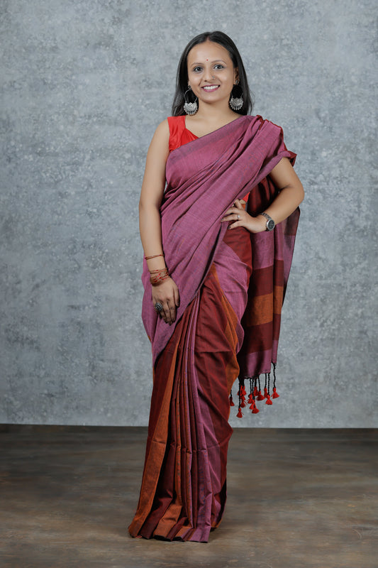 Rudrani – Red Maheshwari Silk Saree with Golden Border