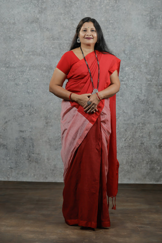 Kumudini – Red Mul Cotton Saree
