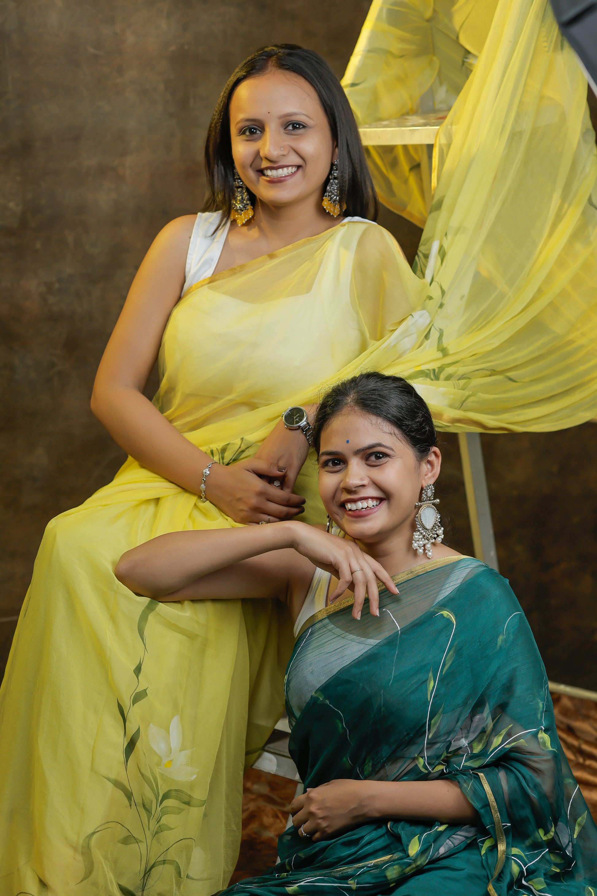 Latest Designer Chiffon Sarees – Hand-Painted Florals for Festive Wear