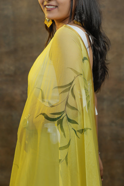 100% Pure Chiffon Sarees with Hand-Painted Floral Motifs for Women
